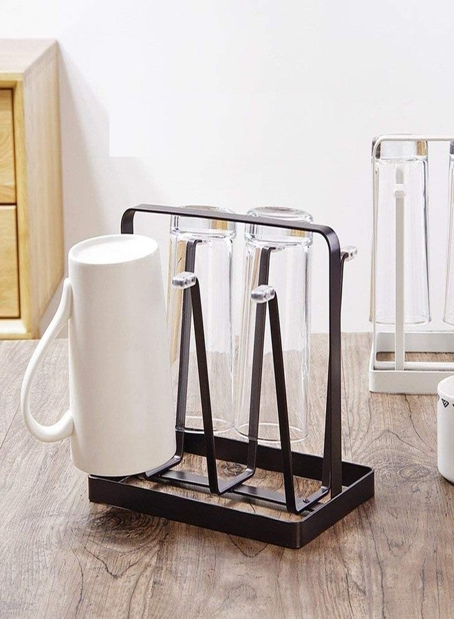 INDIAN DECOR (BLACK COLOR Table top Metal Steel Mug Holder Hanger Kitchen Stand Organizer Drinkware Drying Rack with 6 Hook (BLACK) - Image 1